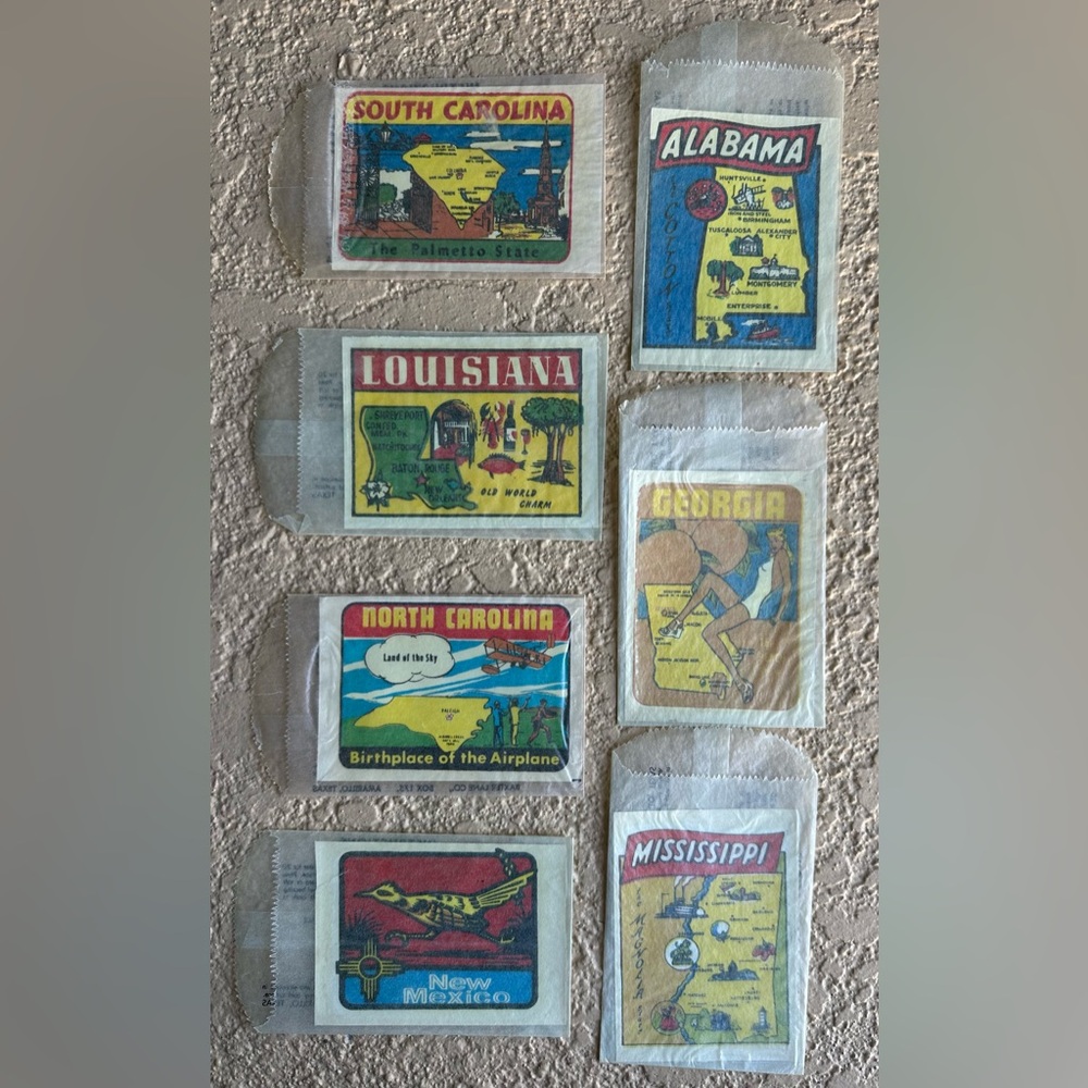 7 VTG Baxter Lane Travel Decal Waterslide Sticker Suitcase GA LA MS AL SC NC NM